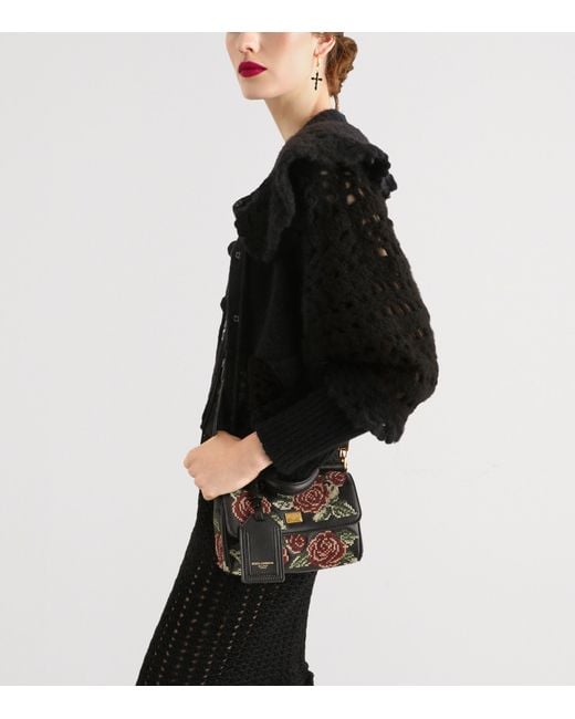 Dolce & Gabbana Black Mini Leather Embroidered My Sicily Top-Handle Bag