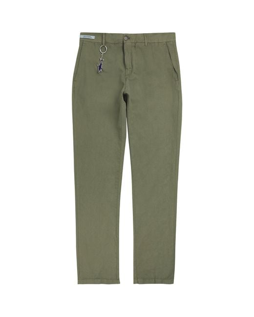 Paul & Shark Green Cotton-Linen Chinos With Shark Charm for men