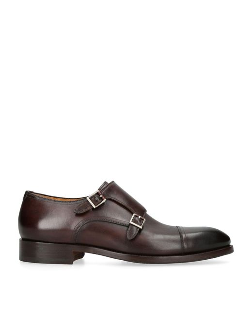 Magnanni Shoes Brown Leather Double Monk Shoes for men