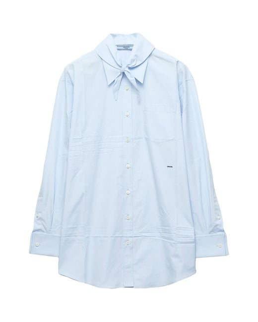 Prada Blue Cotton Pussybow Shirt
