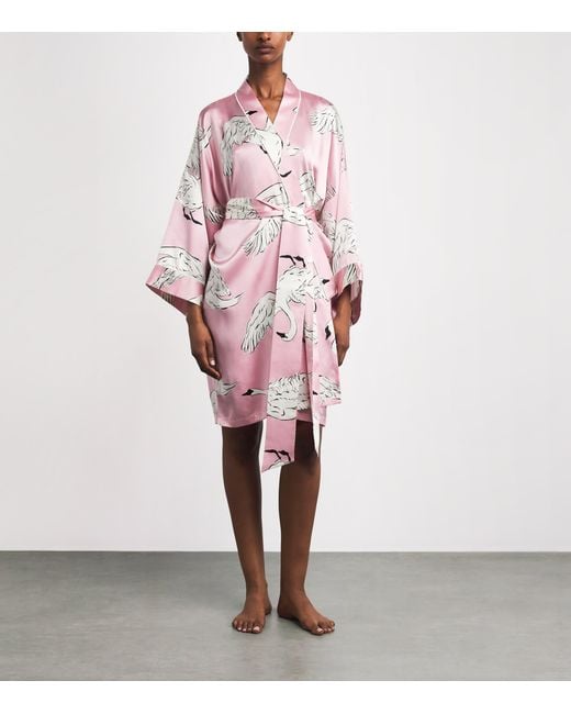 Olivia Von Halle Pink Silk Swan Mimi Robe