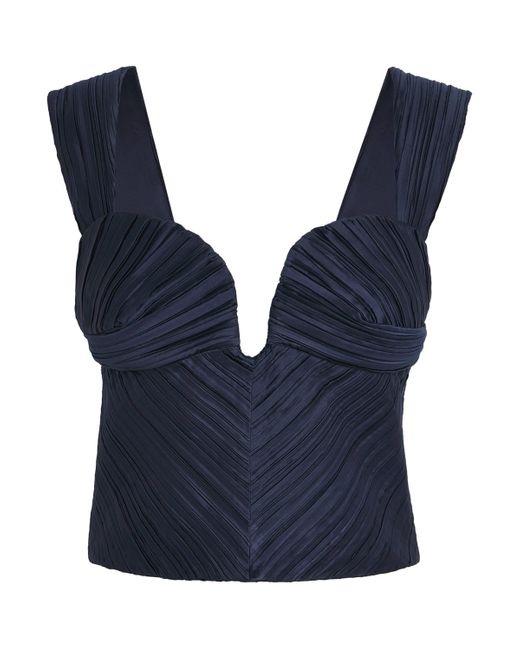 Cult Gaia Blue Plissé Kaitlin Crop Top