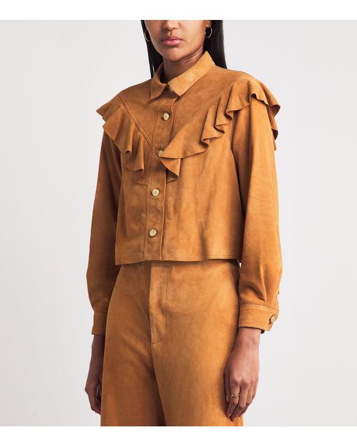 Ulla Johnson Brown Ruffled Matilde Suede Jacket