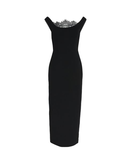 Roland Mouret Black Wool-Lace Midi Dress
