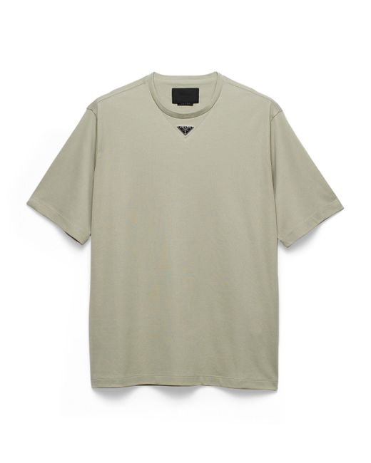 Prada Green Cotton Triangle T-Shirt for men