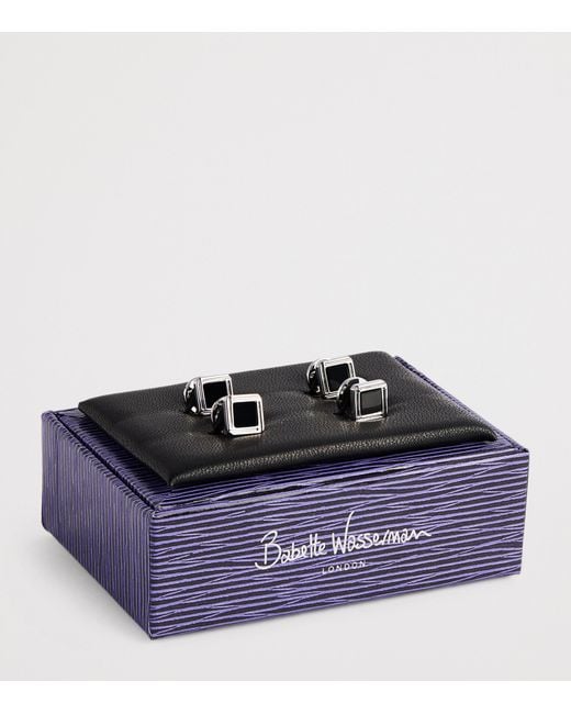 Babette Wasserman Black Rhodium-Plated Celtic Onyx Cufflinks Set for men