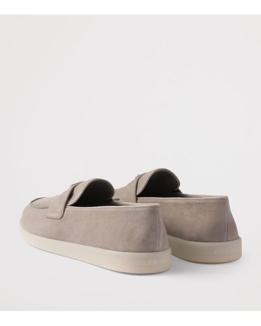 Prada Gray Suede Triangle Loafers for men