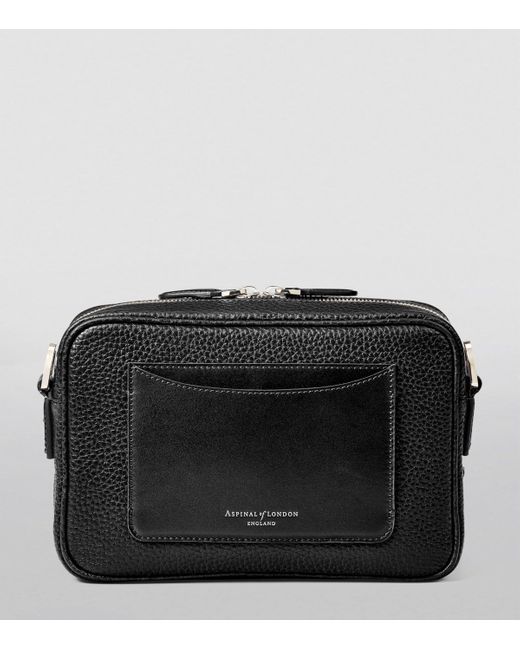 Aspinal Black Leather Reporter East West Messenger Bag for men