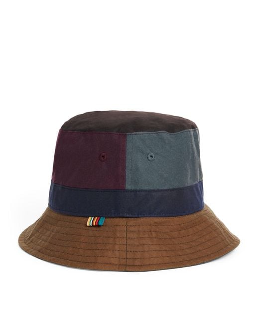 Barbour Blue X Paul Smith Cotton Waxed Bucket Hat for men