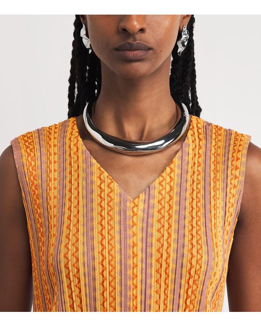 Pleats Please Issey Miyake Orange Cotton-Blend Zigzag Midi Dress