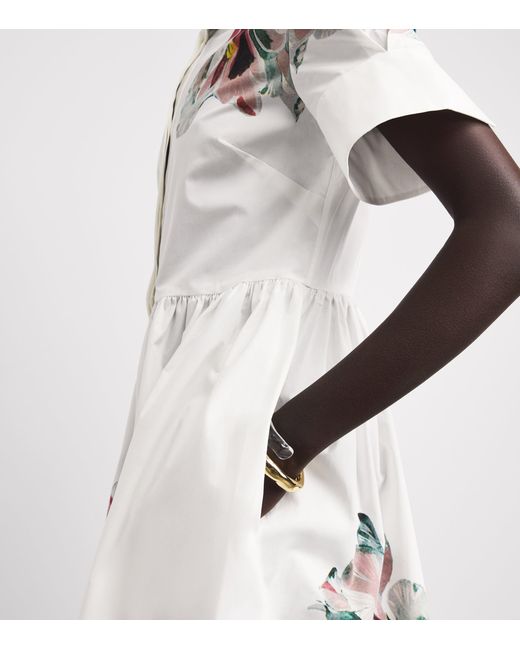 Erdem White Cotton Floral Midi Shirt Dress