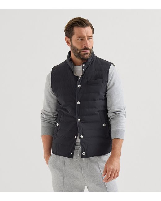 Brunello Cucinelli Blue Bonded Taffeta Down Gilet for men