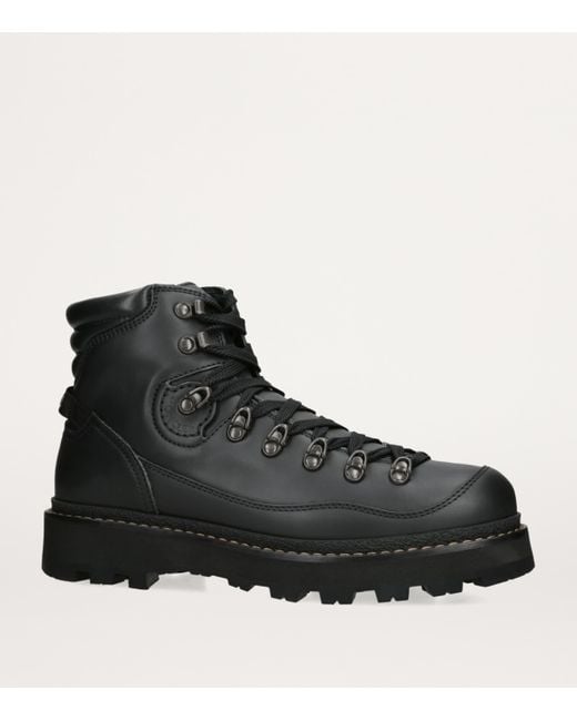Moncler Black Leather Peka Trek Hiking Boots for men