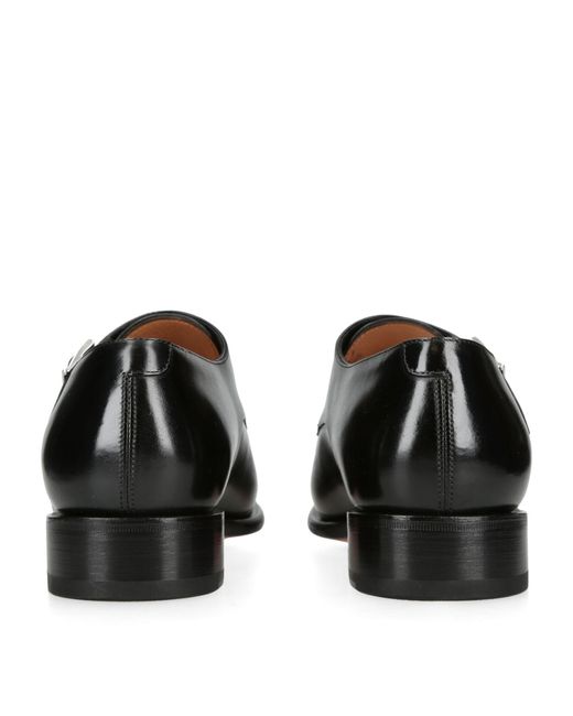 Santoni Black Leather Carter Double Monk Shoes for men