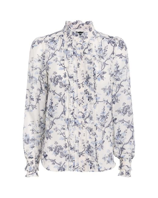 ME+EM White Cotton-Silk Botanical Print Blouse