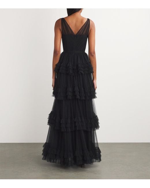 Huishan Zhang Black Tulle Caitlin Gown