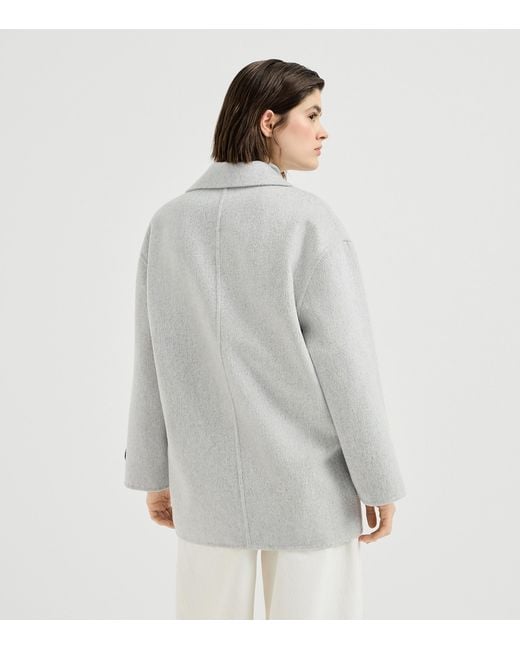 Brunello Cucinelli White Cashmere Beaver Pea Coat
