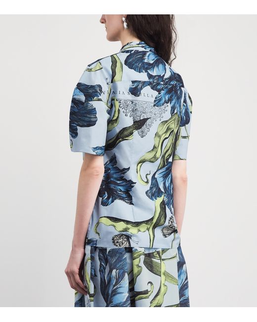 Erdem Blue Cotton Poplin Floral Blouse