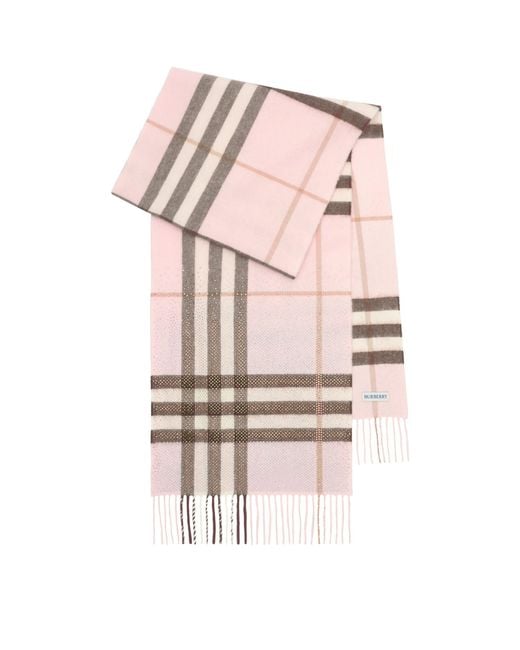 Burberry Pink Cashmere Embellished Check Scarf