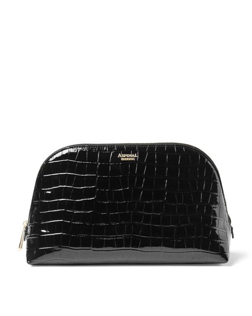 Aspinal Black Large Croc-Embossed Wash Bag