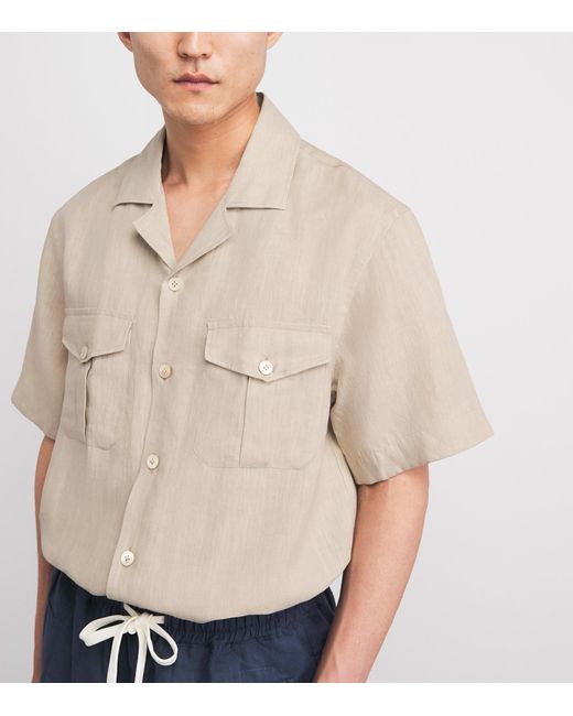 Eleventy White Linen Bowling Shirt for men
