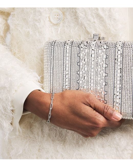 Judith Leiber White Crystal Lattice Slim Slide Clutch Bag