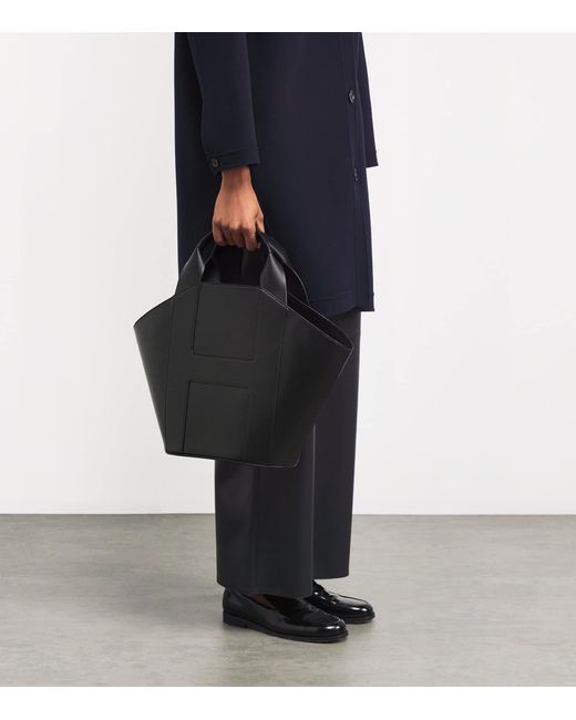 Harrods Black Leather H Tote Bag