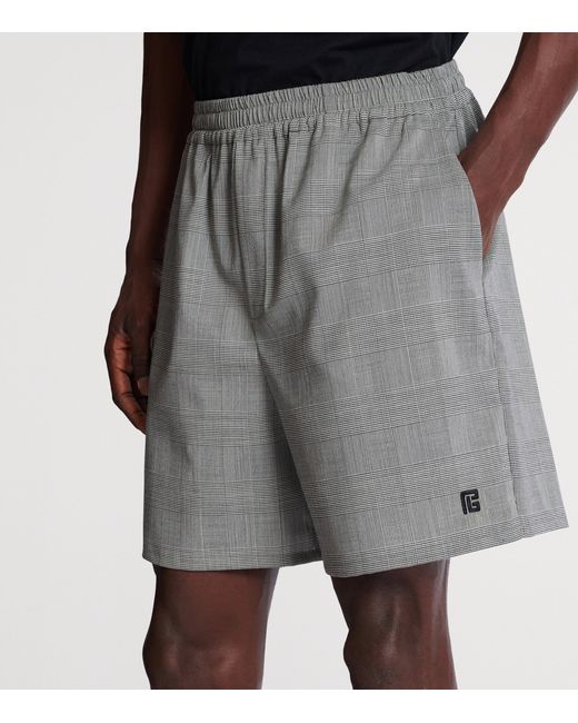 Balmain Gray Virgin Wool Check Shorts for men