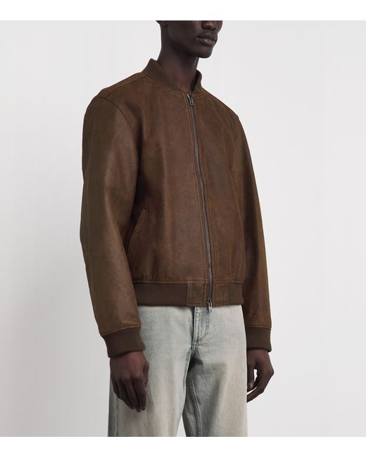 7 For All Mankind Brown Leather Bomber Jacket for men