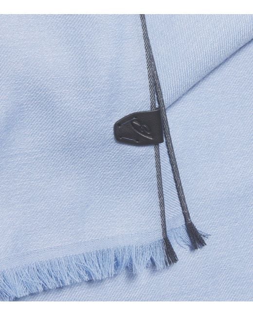 Brioni Blue Linen-Silk Logo Scarf for men