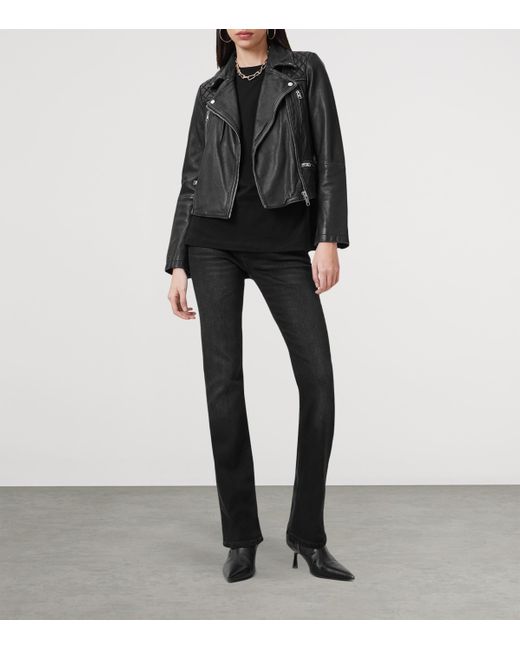 AllSaints Black Leather Cargo Biker Jacket