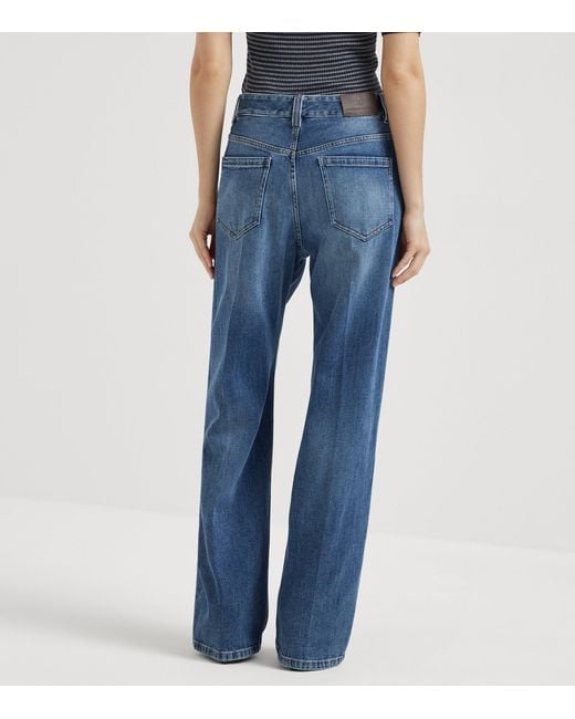 Brunello Cucinelli Blue Comfort Cotton Wide-Leg Jeans