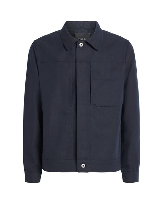 Vince Blue Cotton-Linen Trucker Overshirt for men