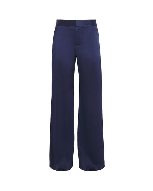 Alice + Olivia Blue Satin Shane Wide-Leg Trousers