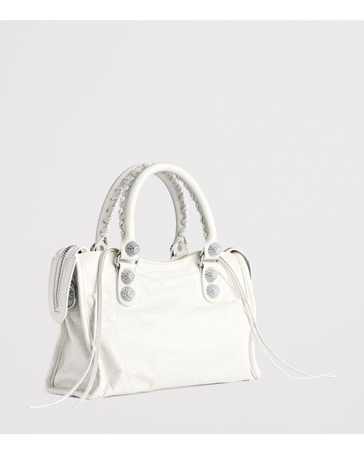 Balenciaga White Small Leather Embellished Le City Top-Handle Bag