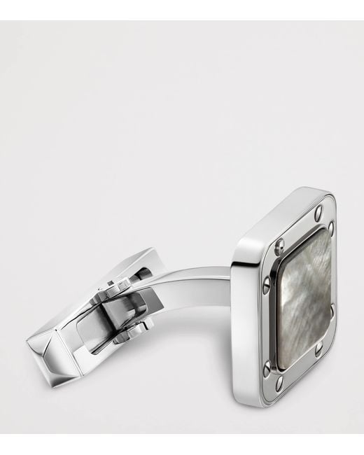 Cartier Metallic Sterling And Mother-Of-Pearl Santos De Cufflinks for men
