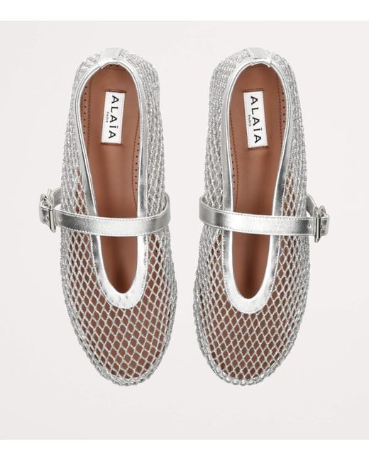 Alaïa White Leather Mesh Ballet Flats
