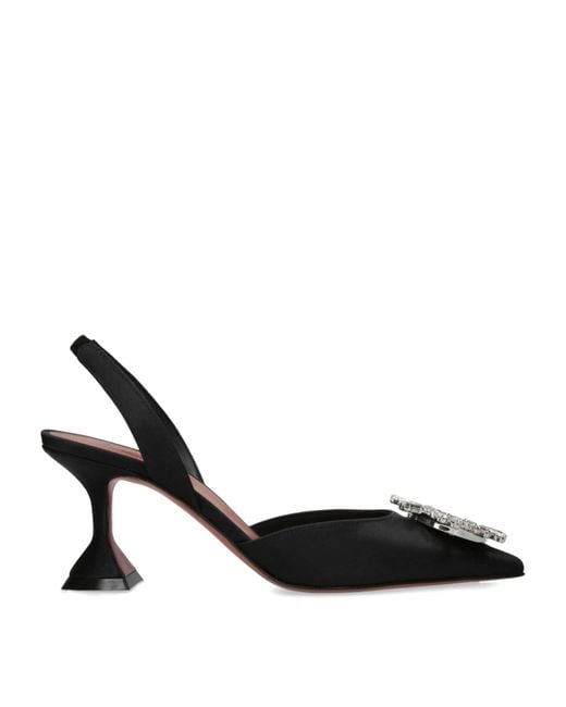 AMINA MUADDI Black Satin Begum Slingback Pumps 70
