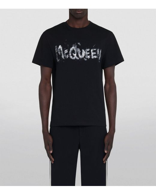 Alexander McQueen Black Mcqueen Graffiti T-shirt for men