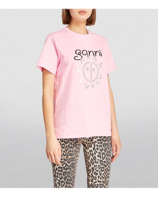 Ganni Pink Organic Cotton Logo T-shirt