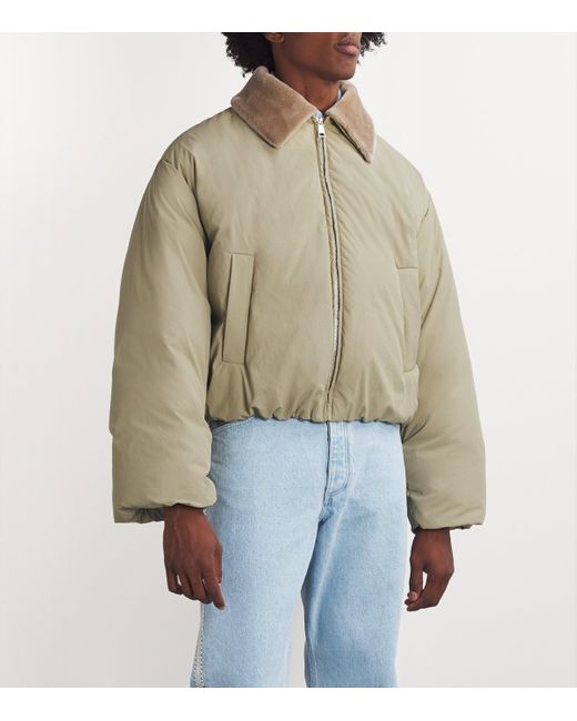 Nanushka Green Cropped Bomber Jacket With Faux Fur Collar for men