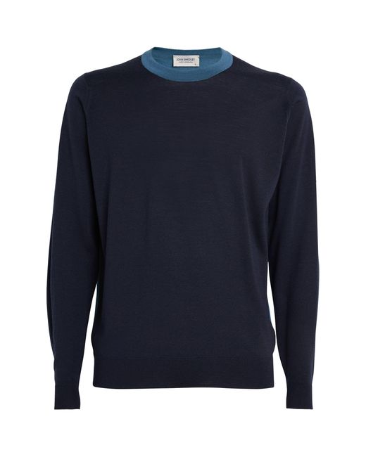John Smedley Blue Merino Colour-blocked Sweater for men