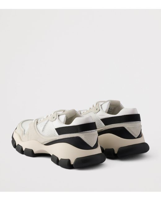 Prada White Mesh Fabric And Suede Sneakers