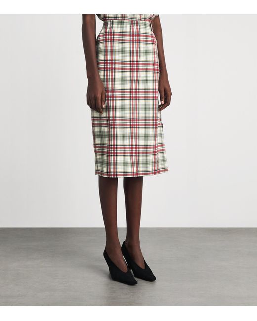 Alessandra Rich White Silk Tartan Midi Pencil Skirt
