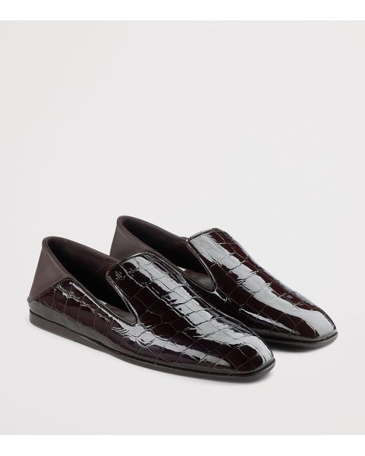 Jimmy Choo Brown Eliot Leather Croc-Embossed Slippers