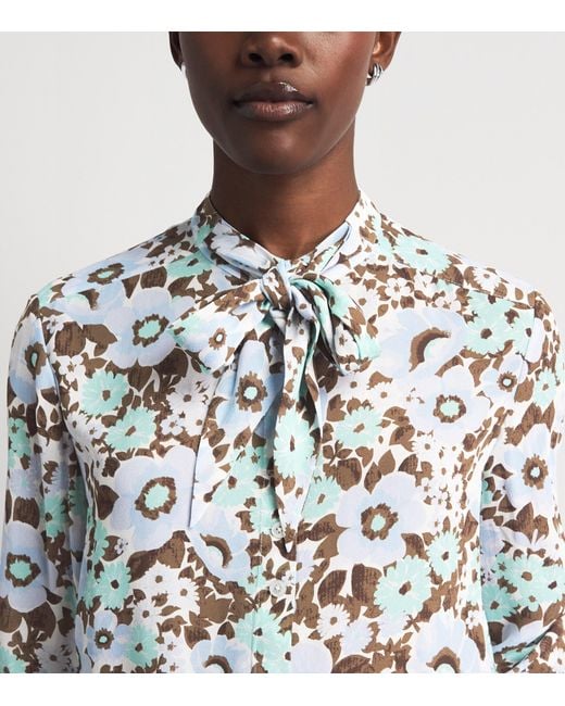 Tory Burch White Printed Tie-Neck Blouse