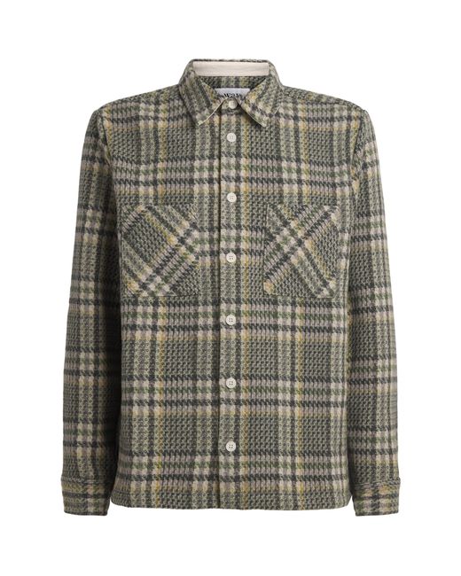 Wax London Green Wool-Blend Check Whiting Overshirt for men