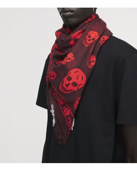 McQueen Red Modal-Silk Skull Scarf for men