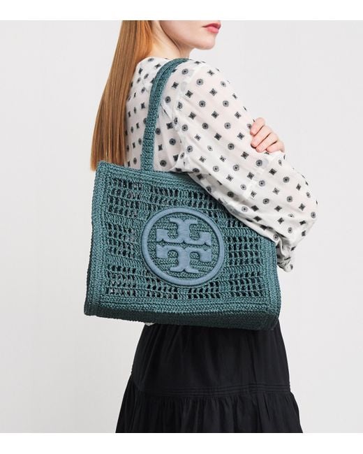 Tory Burch Blue Small Crochet Ella Tote Bag
