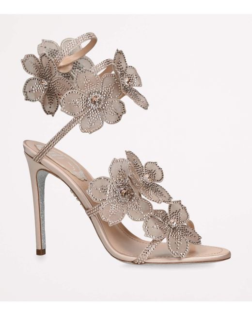 Rene Caovilla Natural Satin Floral Cleo Sandals 105